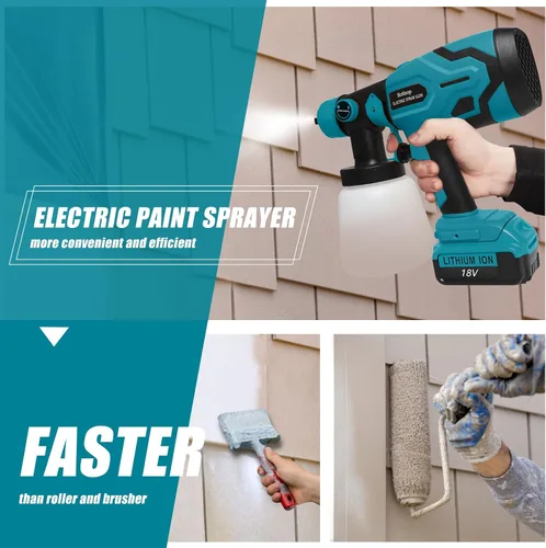 Vista 2 de Pulverizador de pintura para batería Makita de 18 V, pulverizadores de pintura HVLP inalámbricos para interior y exterior del hogar, rociador