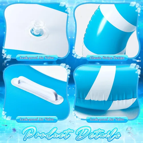 Vista 3 de WinnerWhy 1 anillo de natación azul jumbo con asas de 47.24 pulgadas, tubo inflable de flotador de piscina clásico a rayas para adultos, tumbonas
