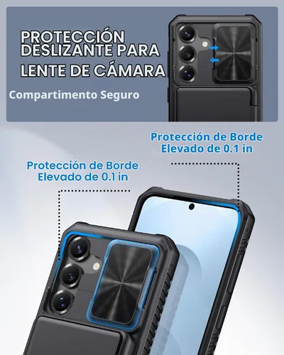 Vista 4 de ATATOO Funda tipo cartera para Samsung Galaxy S25, tarjetero integrado (3-5 tarjetas) [bloqueo RFID] y cubierta de cámara deslizante, protección