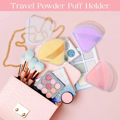 Vista 6 de Juego de 6 estuches para soplo de polvo, soporte para licuadora de belleza de viaje, caja de almacenamiento de soplo de polvo triangular portátil