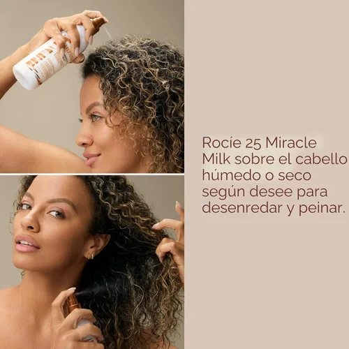 Vista 5 de Mizani 25 Benefit Miracle Milk - Acondicionador sin enjuague para cabello rizado, con aceite de coco, spray desenredante de rizos, protector térmico