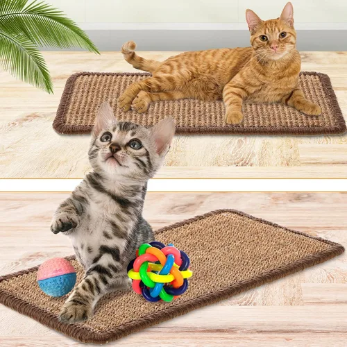 Vista 5 de Tuanse 4 alfombrillas rascadoras para gatos, 15.7 x 7.8 pulgadas, almohadilla rascador de sisal para gatos, alfombra horizontal para rascar el suelo