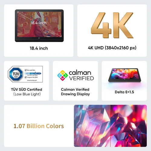 Vista 2 de XPPen Tableta de Dibujo 4K UHD Artist Pro 19 Gen2 con Pantalla, Tableta Gráfica 156% sRGB con Monitor de Dibujo Antirreflejo de 1.07 Mil Millones