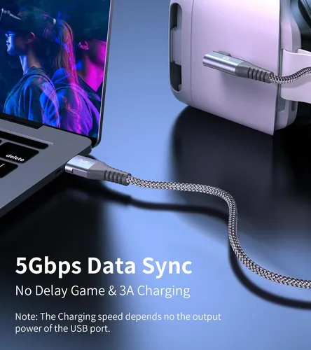 Vista 4 de Sweguard Cable de conexión de realidad virtual de 10 pies compatible con Oculus Quest 2 USB 32 Gen 1 USB A a USB C con transferencia de datos