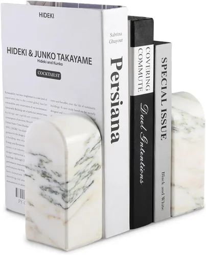 Vista 19 de Koville Sujetalibros de mármol italiano de Carrara para estantes, extremos decorativos para libros, 7 libras, soporte de libros de mármol Bianco