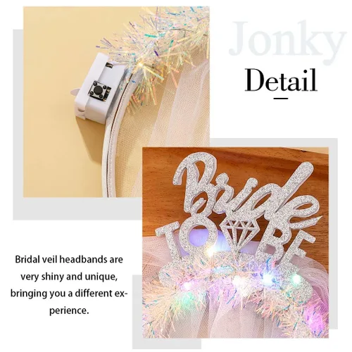 Vista 3 de JONKY Diadema de velo de novia iluminada, accesorios de despedida de soltera para mujer