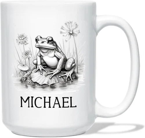 Vista 17 de Taza de café con nombre personalizado de oso de 11 y 15 onzas, taza de cerámica blanca con dibujo a lápiz de oso personalizado, regalo para niños