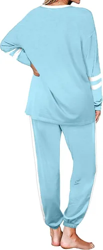 Vista 4 de Aloodor conjunto deportivo de 2piezas para mujer, con sudadera con cuello redondo, sin botones