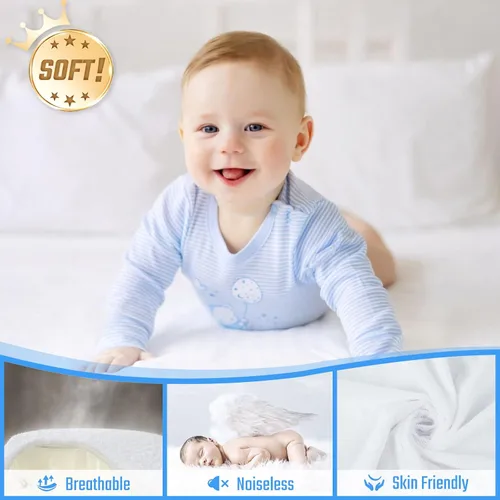 Vista 3 de Protector de colchón ajustable e impermeable. Protector lavable de cama, blanco, no hace ruido, de algodón Terry premium suave, sin vinilo, funda
