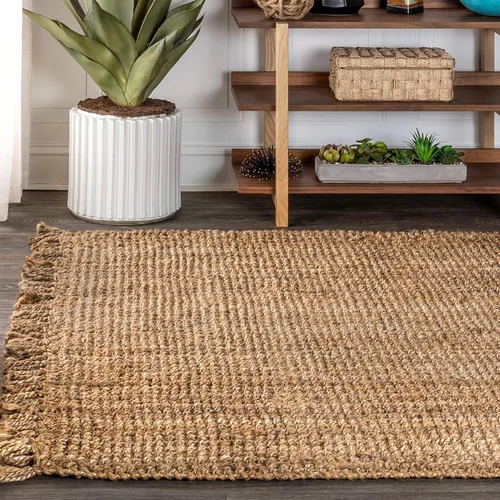 Vista 3 de JONATHAN Y Alfombra de interior natural tejida a mano con flecos de yute, 5 x 8, pata, bohemio, rústico, cabaña, fácil limpieza para sala de estar