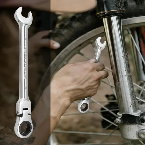 Vista 7 de Llave de trinquete de cabeza flexible de 0.315 in, llave combinada de acero al cromo vanadio de 12 puntos con engranaje de trinquete de 72 dientes
