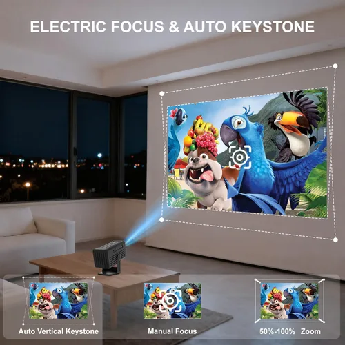 Vista 5 de Mini proyector, proyector portátil compatible con 4K, proyector de películas para exteriores Full HD 1080P con WiFi6 y Bluetooth