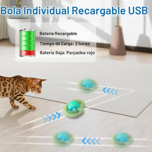 Vista 3 de Waaiio Juguetes interactivos para gatos de interior, bola de gato móvil automática en bolsa, estimulación de chirridos, juego de ejercicios