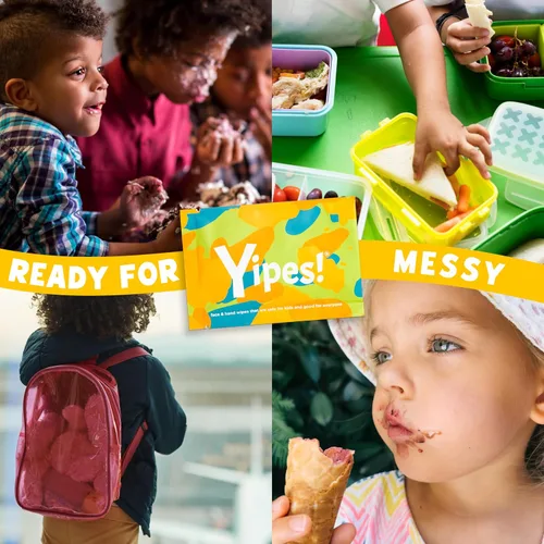 Vista 6 de Yipes! Toallitas faciales y de manos para niños, toallitas húmedas compostables para pieles sensibles, envueltas individualmente, imprescindibles