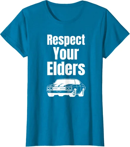 Vista 98 de Divertido regalo de auto para chicos – Respect Your Elders Classic Muscle Car Camiseta, Negro, S