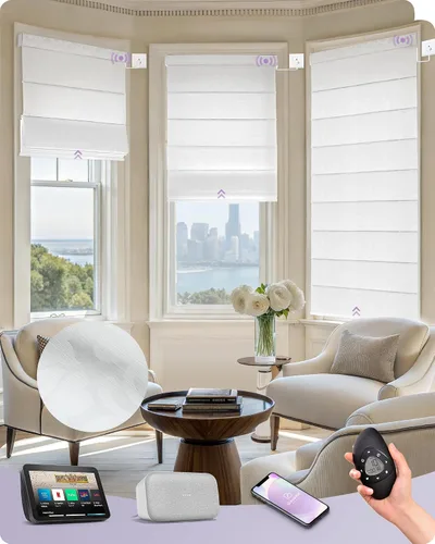 Vista 27 de Graywind Persianas romanas inteligentes compatibles con Alexa Google, persianas motorizadas recargables con control remoto de filtrado de luz