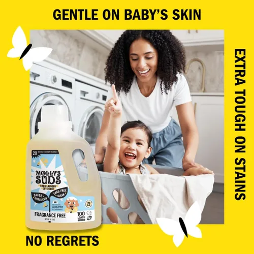 Vista 3 de Detergente líquido Molly's Suds para ropa de bebé Elimina leche de fórmula, caca y manchas de escupir Extra suave para bebés, niños pequeños