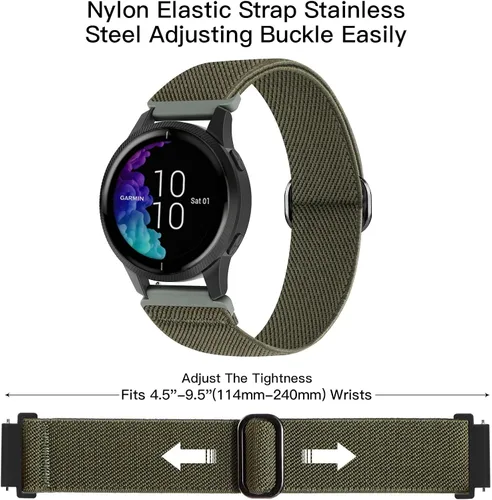 Vista 3 de Paquete de 2 bandas elásticas de nylon para relojes compatibles con Garmin Vivoactive 5/6/Forerunner 55/165, correas deportivas ajustables
