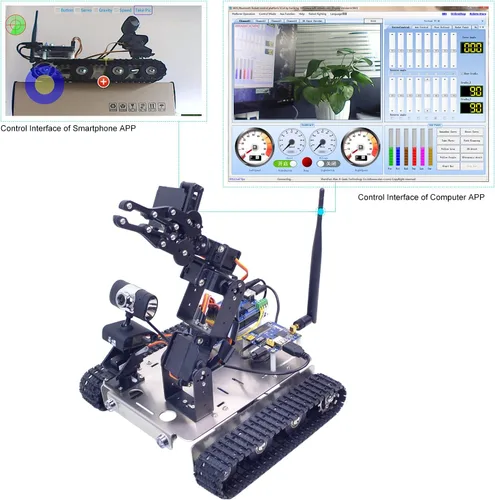 Vista 6 de Kit de coche robot inteligente programable con brazo 4-DOF para Arduino 2560-GFS-ARM
