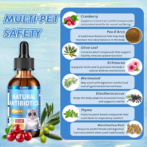 Vista 2 de Antibióticos naturales para gatos, suplemento de antibióticos para gatos para aliviar la picazón de alergias, apoyo inmunológico, problemas de piel