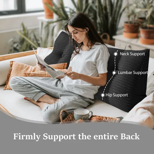Vista 3 de Almohada de cuña para sentarse en la cama, almohada de lectura para adultos, soporte para respaldo, almohada de cabecero, sofá cama, cojín de Negro