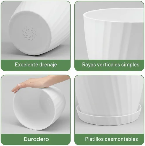 Vista 2 de YNNICO 7 piezas Macetas con Orificios de Drenaje y Platillos, Maceteros de Interior, Juego de 7 (7.5, 7, 6.5, 6, 5.5, 4.5, 3.5 Pulgadas), Blanco