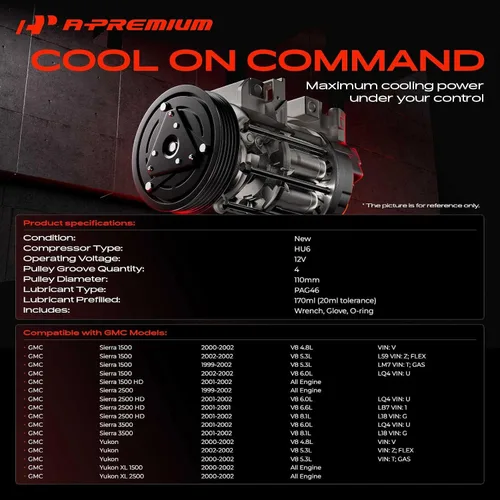 Vista 2 de A-Premium Compresor de aire acondicionado con embrague compatible con Chevrolet, modelos GMC - Silverado, Sierra, Suburban, Yukon, Tahoe y más