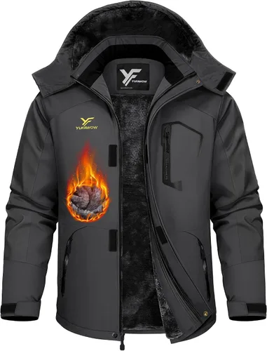 Vista 14 de Chaqueta de invierno para hombre, abrigo de trabajo, cortavientos impermeable, softshell pesado, térmica aislante, resistente al calor, para esquí