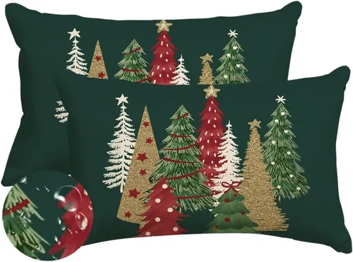 Vista 8 de RABUSOFA Fundas de almohada de Navidad para exteriores de 18 x 18 pulgadas, impermeables, decoración de árbol de Navidad, fundas de almohada