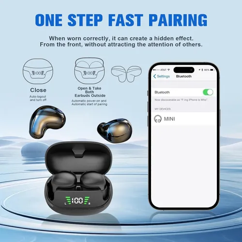 Vista 5 de Loluka Auriculares invisibles inalámbricos Bluetooth, discretos y pequeños ocultos con Bluetooth para el trabajo, auriculares inalámbricos