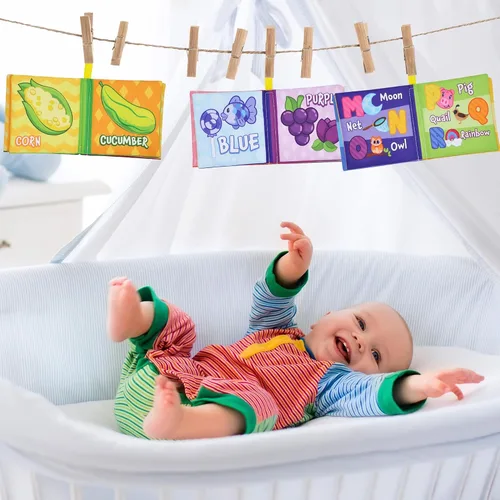 Vista 6 de JOYIN 12 libros de baño, tela no tóxica, libros de tela suave arrugada, impermeables, para bañera y piscina y educación temprana, primeros juguetes