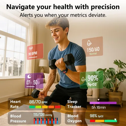 Vista 3 de MorePro Reloj inteligente (respuesta/hacer llamada), reloj de salud de 1.83 pulgadas con frecuencia cardíaca, presión arterial, SpO2 y monitor