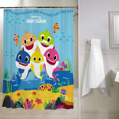 Vista 3 de Franco Cortina de ducha de tela decorativa para baño, 72 x 72 pulgadas, Baby Shark Tiburón bebé