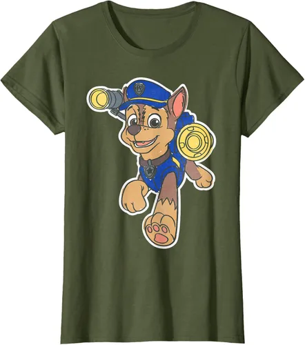 Vista 104 de Paw Patrol Chase Character Patch - Camiseta negra de manga corta con cuello redondo y ajuste clásico, talla S Negro