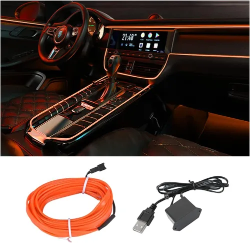 Vista 15 de Tira de luces LED de cable EL, tira de luz de neón automática USB de 10 pies/3M con borde de costura, kits de iluminación ambiental