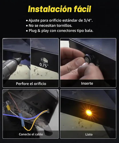 Vista 4 de D13 3/4 marcador lateral de doble revolución LED luces de marcador ámbar a azul con indicadores de enchufe de bala y luces LED de señal de giro