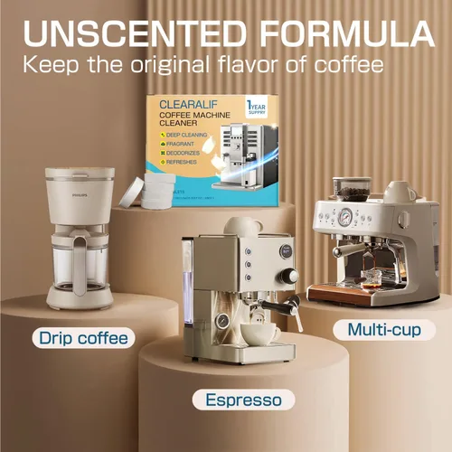 Vista 4 de CLEARALIF Tabletas descalcificadoras limpiadoras para cafetera, 24 unidades, sin perfume, para cafetera, funciona con todas las cafeteras