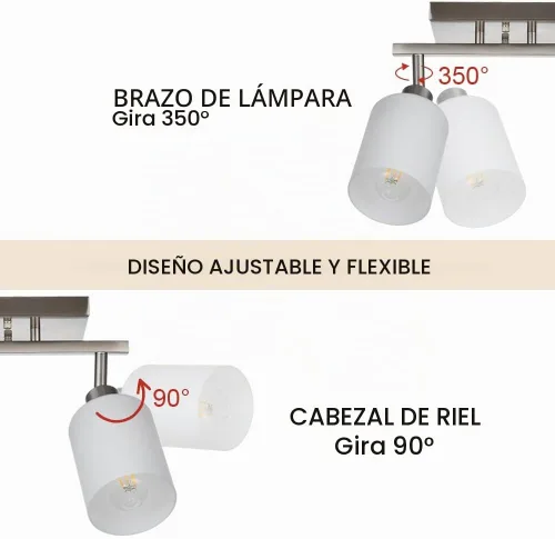 Vista 2 de TODOLUZ Luminarias de Riel de 2 Luces Aplique de Pared, Foco de Níquel Cepillado para Cocina Sala de Estar Comedor Pasillo, Base de Bombilla E26