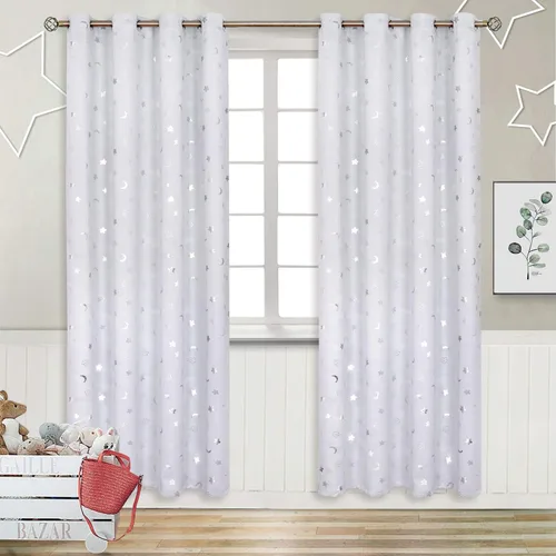 Vista 123 de BGment Cortinas opacas para dormitorio infantil, con aislamiento térmico, con ojales, estampado de estrellas plateadas, cortinas para oscurecer