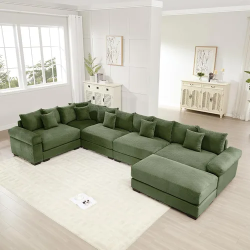 Vista 45 de ODUSE-DAILY Sofá modular de gran tamaño de 117.3 pulgadas, sofás modulares grandes de pana para sala de estar, sofás de 3 plazas, moderno juego