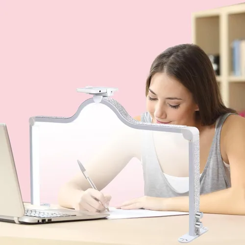 Vista 4 de Luz de uñas de 34 pulgadas para escritorio, luz de media luna con atenuación de 3 niveles, lámpara de 3360 lúmenes, ajustable con soporte
