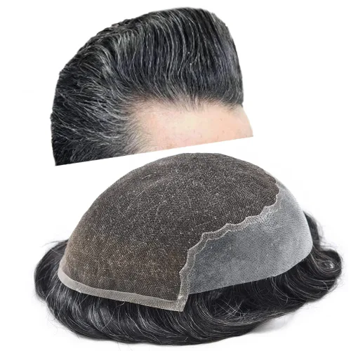 Vista 27 de Mens Toupee Human Hair Replacement System Swiss Lace Toupee For Men Hair Piece Protesis Capilar Mens Hairpiece 5X7#1 Jet Black 120% Density