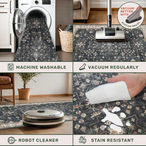 Vista 5 de Hazo Haus – Alfombra pequeña para entrada, cocina o baño, antideslizante con base de goma, resistente a las manchas y a la decoloración, diseño
