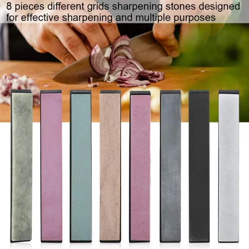 Vista 9 de 8 - Piece Whetstone Sharpening Stone Set, High - Grade Knife Sharpener with Grits 240# to 10000#, Portable Grinding Stone for Kitchen Knives