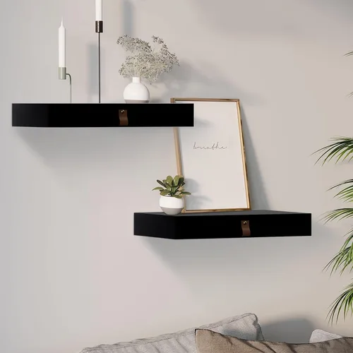 Vista 14 de Juego de 2 estantes flotantes con cajón, mesita de noche para dormitorio, baño o cocina, estante de pared de 16 pies con almacenamiento, color gris