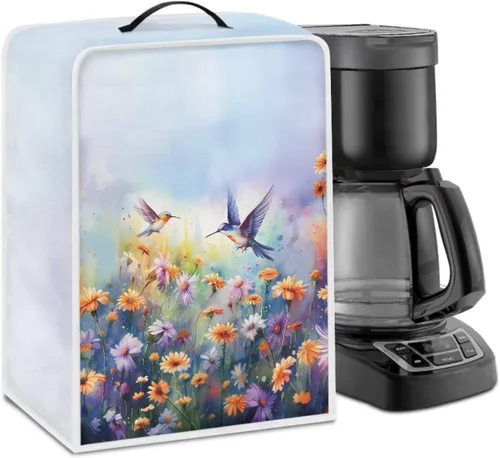 Vista 69 de Funda para cafetera, poliéster, azul, se adapta a la mayoría de máquinas de café estándar, protector resistente al polvo, huellas dactilares