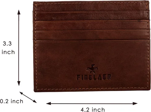 Vista 2 de FINELAER Carteras delgadas de cuero con bolsillo frontal para hombre Coñac Minimalista
