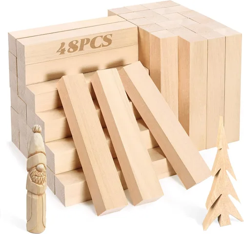 Vista 13 de Kit de bloques de tallado de tilo sin terminar, paquete de 12 bloques rectangulares de madera para tallar, manualidades y tallado para adultos 12