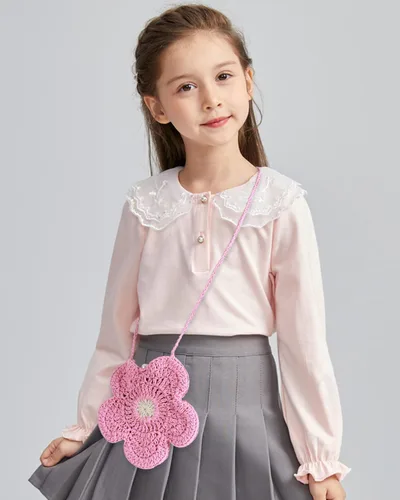 Vista 4 de Minache Bolso bandolera de moda para niñas pequeñas, bolso bandolera de ganchillo para niñas pequeñas