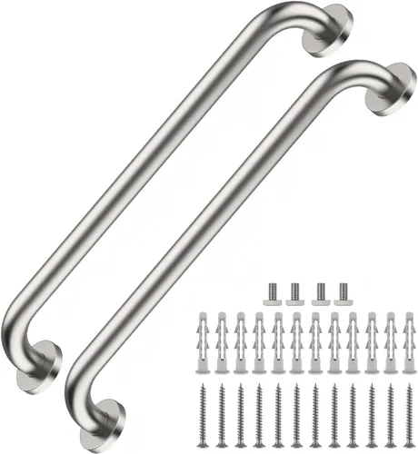 Vista 11 de Paquete de 2 barras de regadera de 16 pulgadas con diámetro de 1.25", ZUEXT Acero inoxidable satinado cepillado en color níquel, barra de agarre